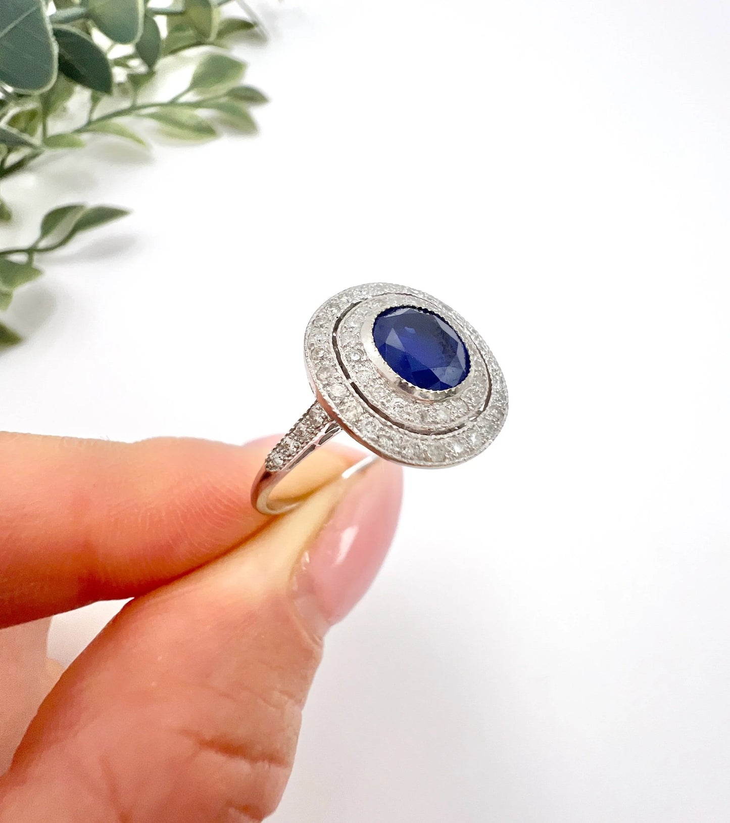 Preloved Vintage Sapphire & Diamond Double Halo Engagement Ring, Target Ring