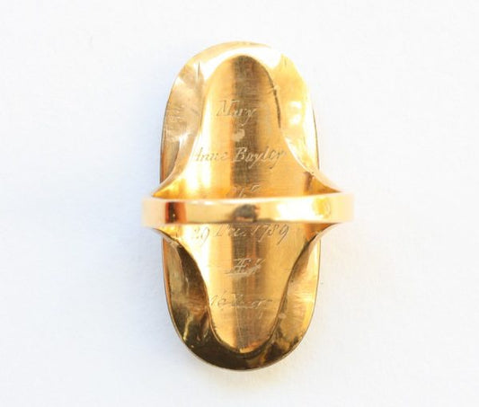 Antique Georgian Blue Enamel, Natural Pearl and 18ct Yellow Gold Oval Mourning Ring, engraved on reverse, England, 18th century.