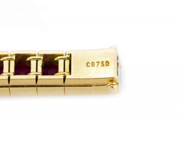 Vintage Princess Cut Natural Burmese Ruby Tennis Bracelet, 8.00 carats, in 18ct Yellow Gold, Circa 1950-1970's