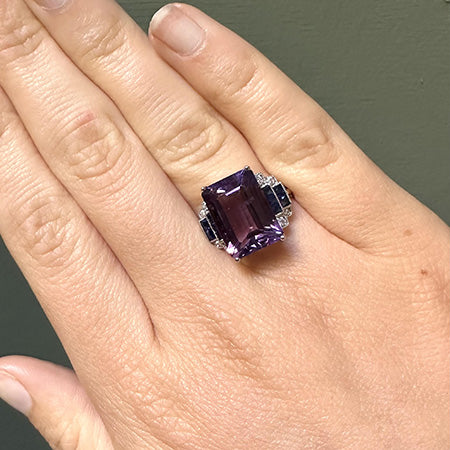 Art Deco Style Amethyst and Sapphire Dress Ring