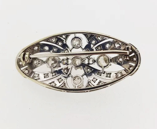 Antique Edwardian Diamond and Platinum Oval Plaque Brooch