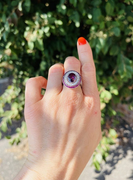 3.20ct Ruby and Diamond Double Cluster Dress Ring