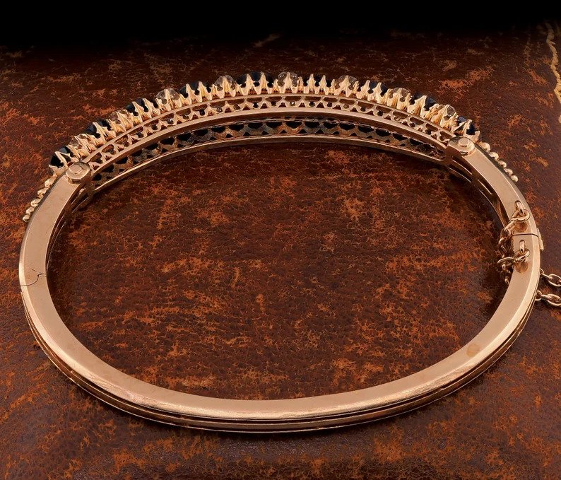 Antique Victorian 7.2ct Natural Sapphire and Diamond Bangle Bracelet