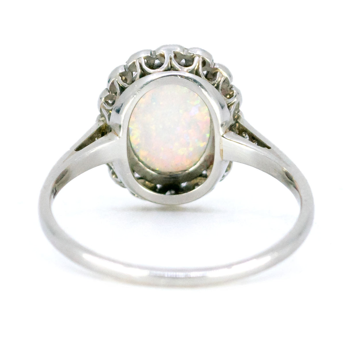 Vintage Platinum, Opal and Diamond Oval Cluster Ring, 1.20 Carats
