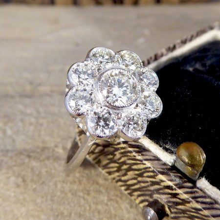 Contemporary Diamond Daisy Cluster Ring in Platinum, 1.70 carat total