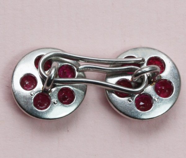 Art Deco Ruby, Diamond and Platinum Cufflink Dress Set