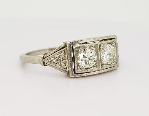 Art Deco Diamond Plaque Ring in Platinum