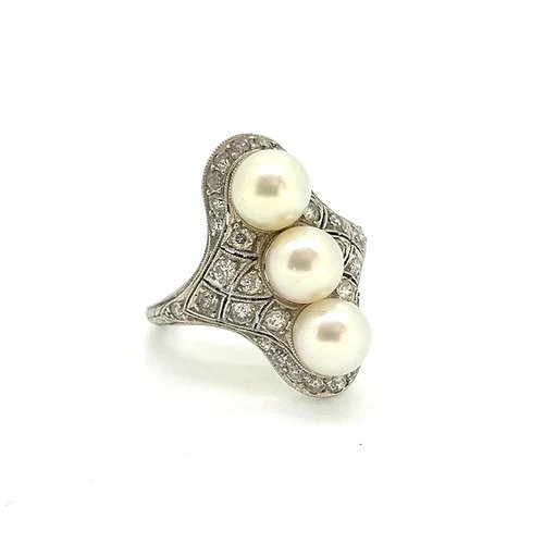 Art Deco Pearl and Diamond Dress Ring by J E Caldwell and Co