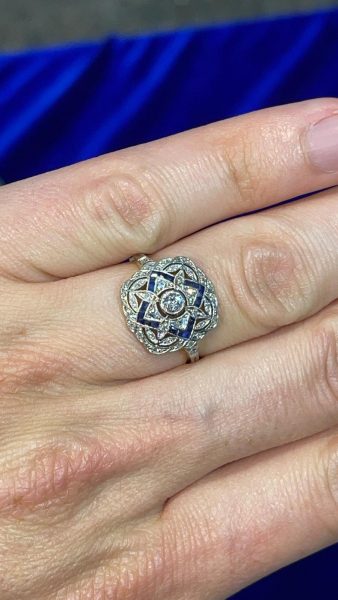 Art Deco sapphire and diamond cluster dress ring