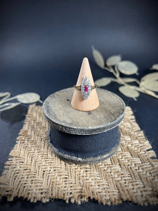 Antique Victorian 18 ct Gold Ruby And Diamond Marquise Ring