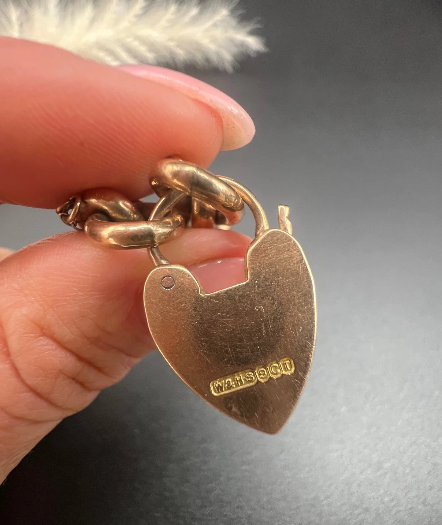 Antique 9 Carat Rose Gold Night and Day Floral Curb Bracelet with Heart Padlock