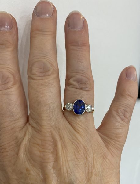 2.25ct Sapphire and Diamond Three Stone Ring