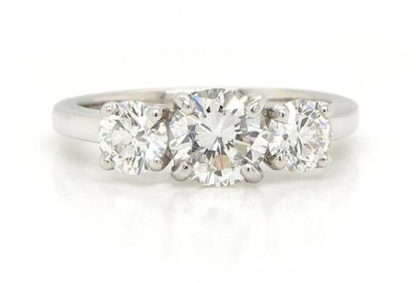 Diamond Three Stone Ring in Platinum, 1.48 carat total, each sparkling diamond is accompanied by GIA certificate.