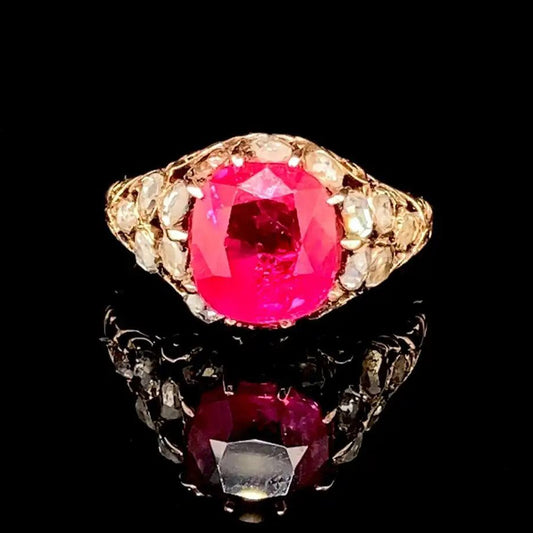 Antique Georgian 3.34ct Burma Ruby and Old Cut Diamond Ring