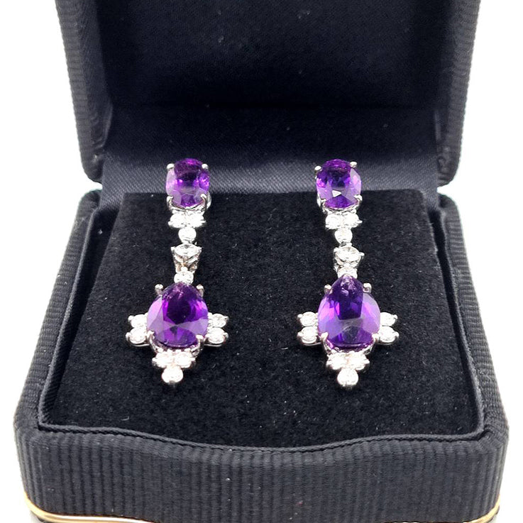 Vintage 6.65ct Amethyst and Diamond Drop Earrings