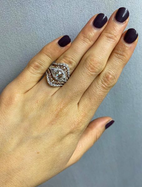 Rose Cut Diamond Pave Stacking Ring, 3.11 Carat Total, 18ct Gold