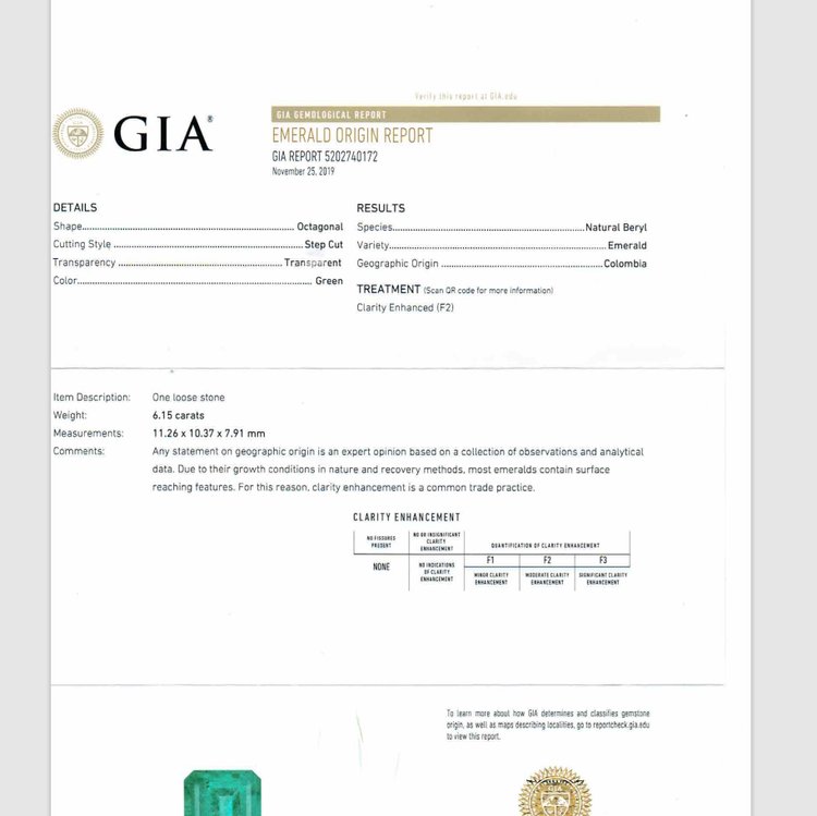 GIA Certified 6.15ct Natural Colombian Emerald and Trillion Diamond Ring