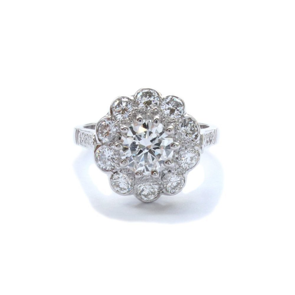 Antique 18ct White Gold Diamond Cluster Ring