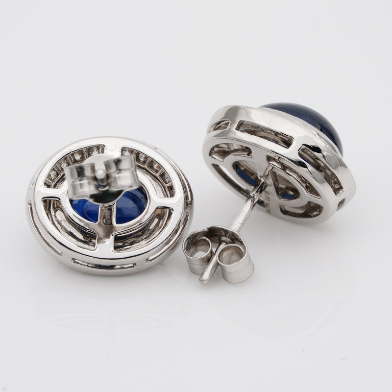 Vintage 6.50ct Natural No Heat Cabochon Sapphire and Diamond Cluster Earrings in Platinum