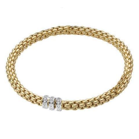 FOPE 18ct Yellow Gold 'Flex'it Solo' Bracelet with Three Diamond-Set Rondels