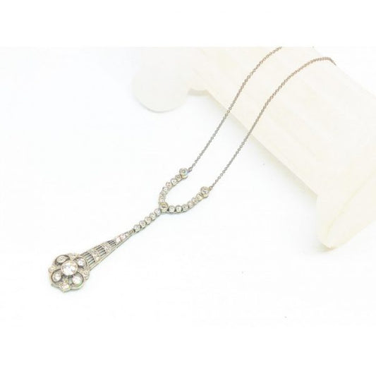 Edwardian Style Old Cut Diamond Floral Cluster Drop Pendant