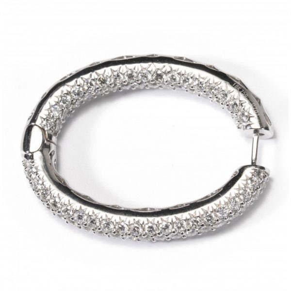 Diamond Oval Hoop Earrings in 18ct White Gold, 7.60 carats