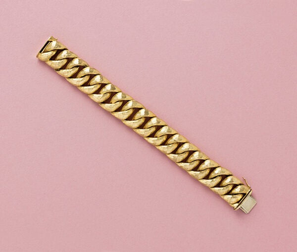 Vintage 18ct Yellow Gold Wide Textured Curb Link Bracelet