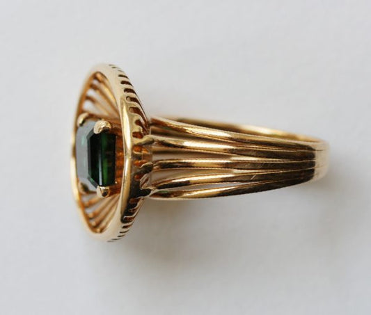 Vintage Emerald Cut Tourmaline and Gold Asymmetrical Ring