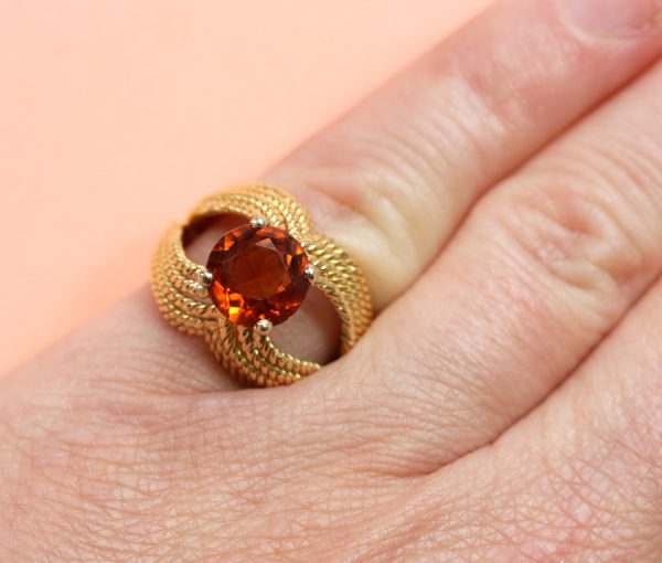Boucheron Vintage Orange Garnet and 18ct Yellow Gold Cocktail Ring. Signed and numbered, Circa 1960