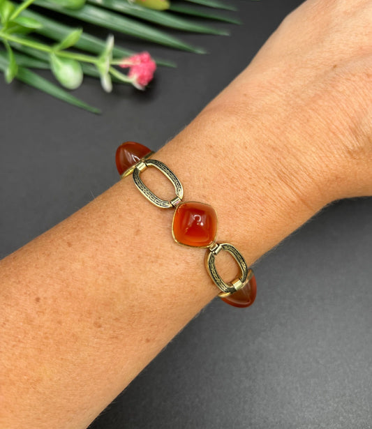Antique 14 Carat Yellow Gold Carnelian and Black Enamel Bracelet, Circa 1920