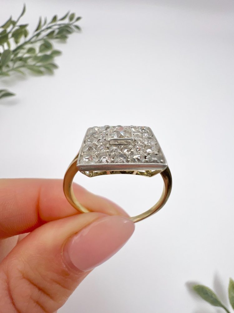 Edwardian Antique 2ct Old Cut Diamond Square Cluster Ring