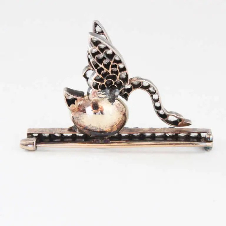 Rare Antique Victorian Natural Pearl and Diamond Swan Brooch, Circa 1880s