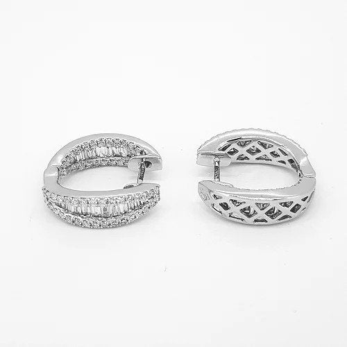 Baguette Cut Diamond Hoop Earrings in 18ct White Gold, 1.20 carats