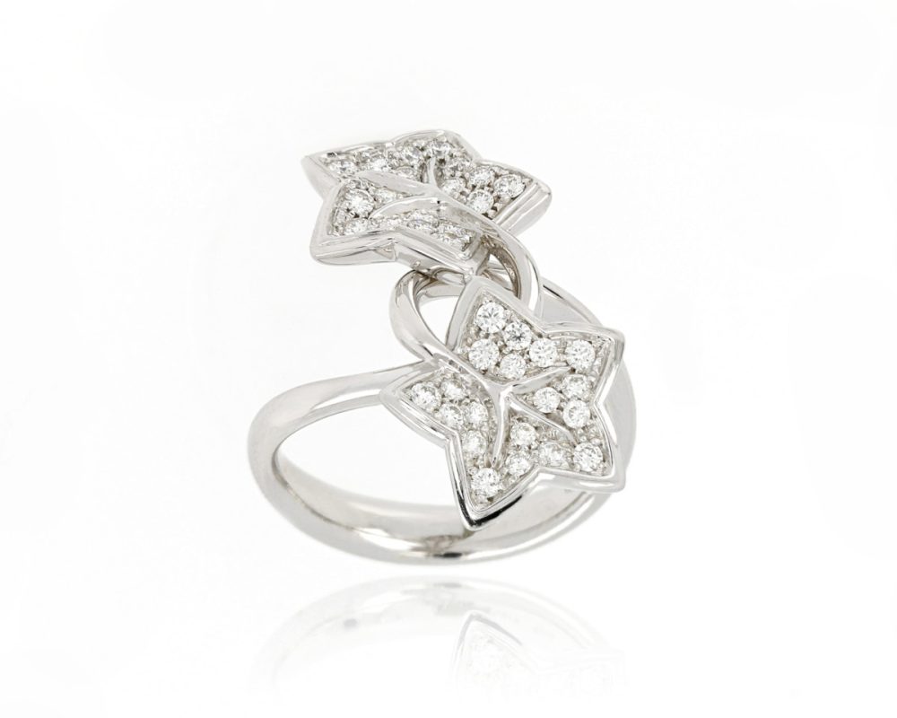 Diamond Set Double Leaf Dress Ring, 18ct White Gold