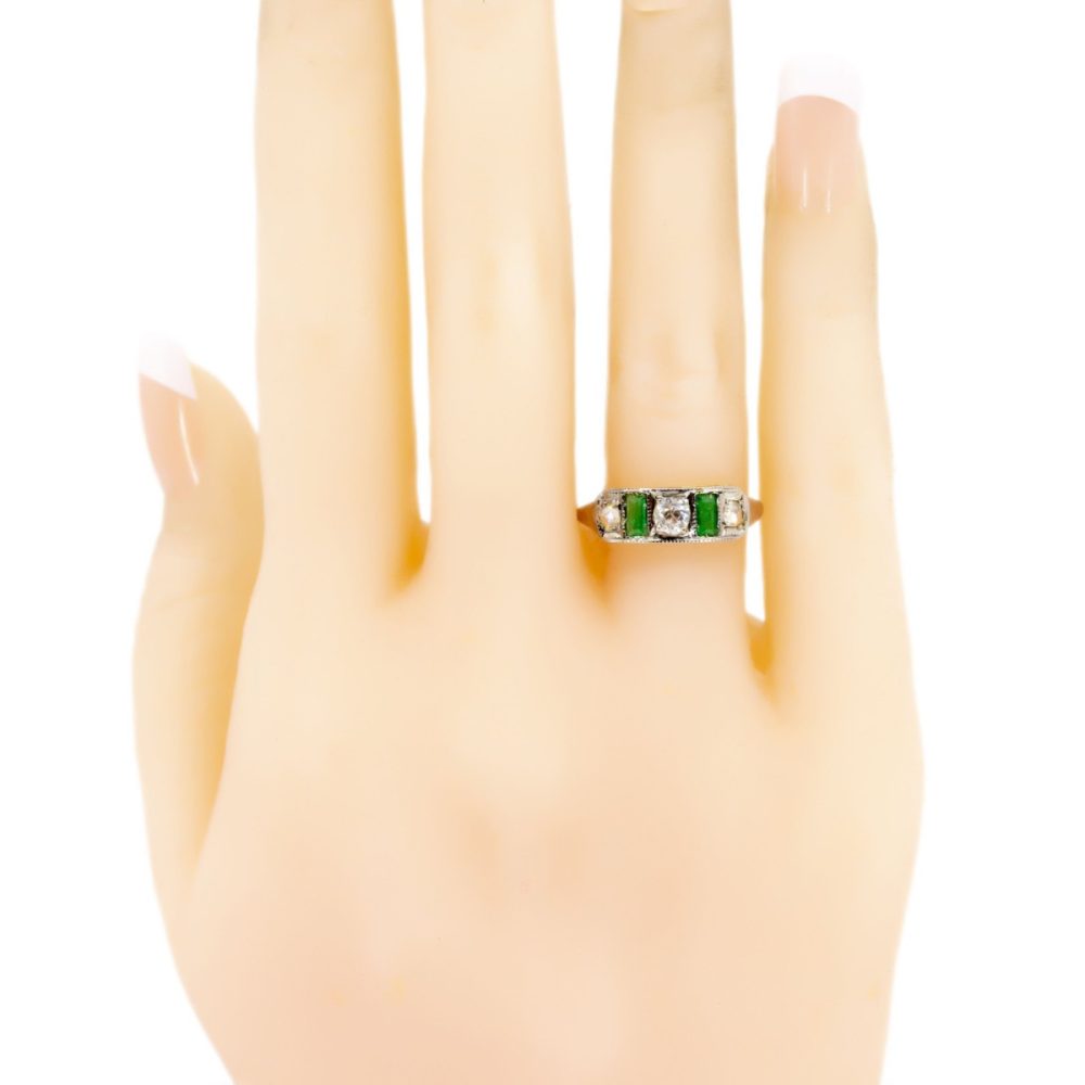 Antique Art Deco Emerald and Diamond Five Stone Ring