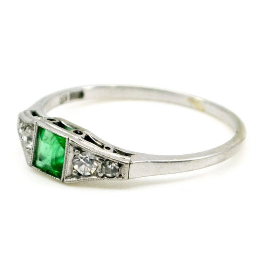 Antique Art Deco Emerald and Diamond Ring