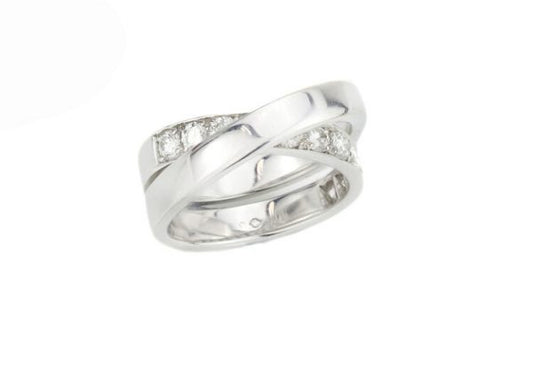 Vintage Cartier 1.00ct Diamond and 18ct White Gold Criss Cross Ring; 1.00 carat total, with original box. Made in France, Paris, Circa 1990s