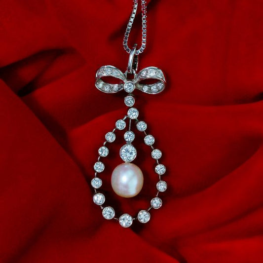 Vintage 1950s Freshwater Pearl and Diamond Pendant Necklace, 1.50cts