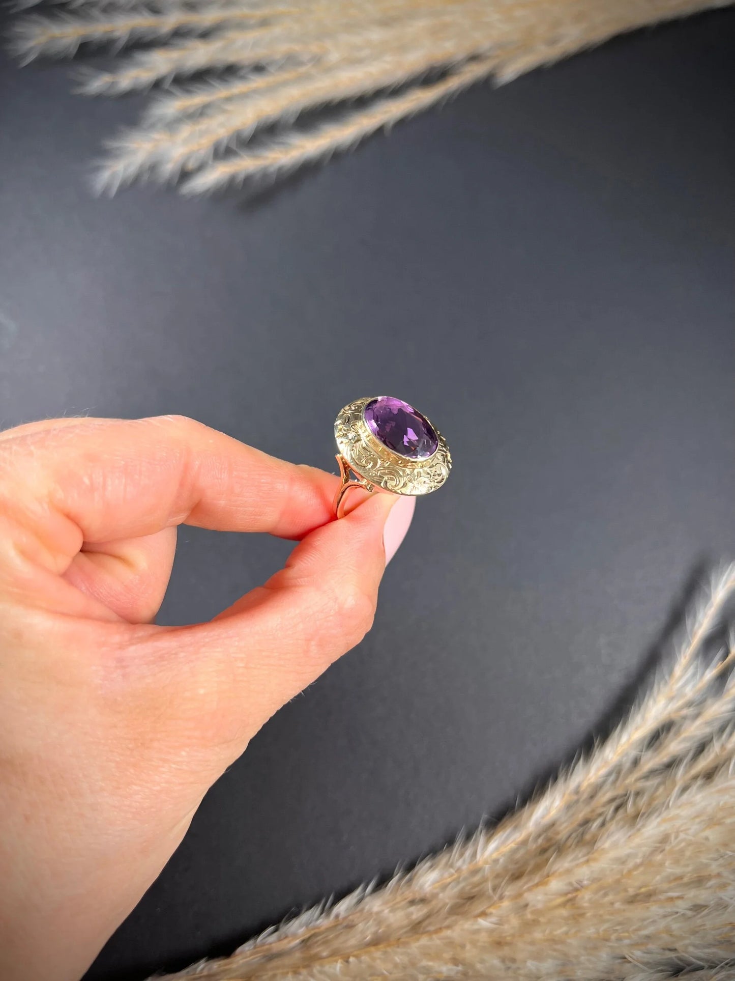Antique 14ct Two Colour Gold, Fancy Victorian Faceted Amethyst Dress Ring