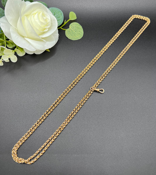 Antique 9ct Gold Belcher Chain: Edwardian Fancy Belcher Link Long Guard Necklace