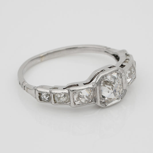 Art Deco 2.10ct Old Mine Cut Diamond Seven Stone Engagement Ring in Platinum