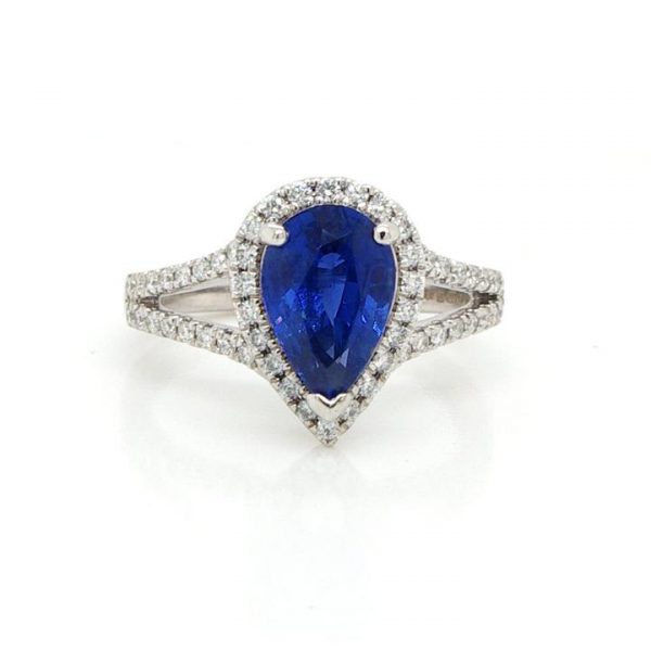 Pear Shaped Sapphire and Diamond Cluster Ring, 2.46 carats