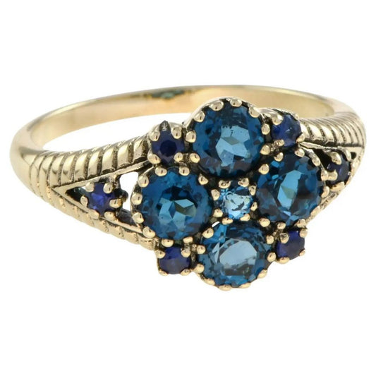 London Blue Topaz and Sapphire Cluster Dress Ring