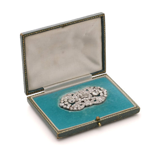 Antique Art Deco 5.52ct Old Cut Diamond Double Clip Brooch with original box