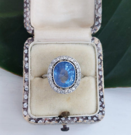 6ct Ceylon Sapphire and Diamond Cluster Ring