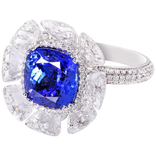 Cushion Cut Tanzanite and Diamond Cocktail Ring, 11.74ct total, 18ct Gold