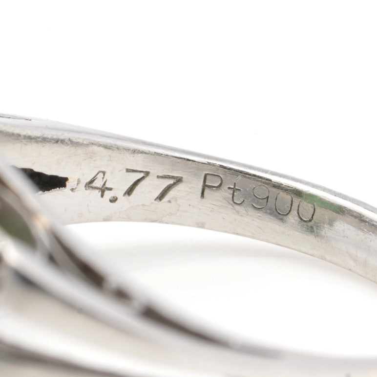 Vintage GIA Certified 4.77ct Grade A Natural Jadeite Jade and Diamond Ring in Platinum