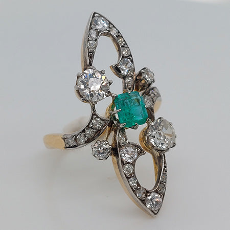 Antique Art Nouveau Emerald and Diamond Ring