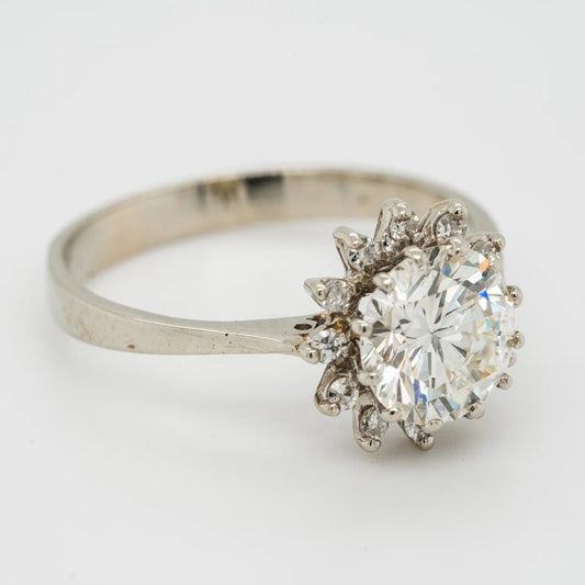 1.65ct Diamond Sunburst Cluster Engagement Ring in 18ct White Gold