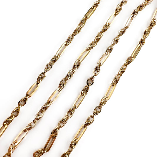 Vintage 9ct Yellow Gold Bar and Twist Fancy Link Chain Necklace